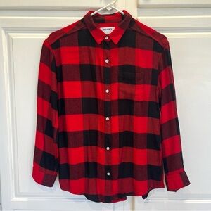 Old Navy Girls XL 14 Red Buffalo Check Plaid Button Front Shirt Long Sleeve Cozy